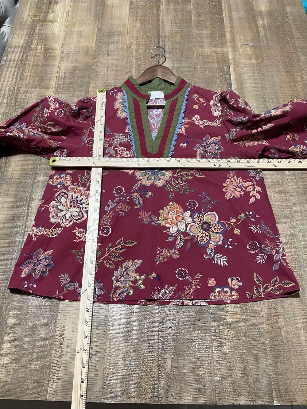 Entro Boho Floral V-Neck Peasant Top - Burgundy - Picture 6 of 6
